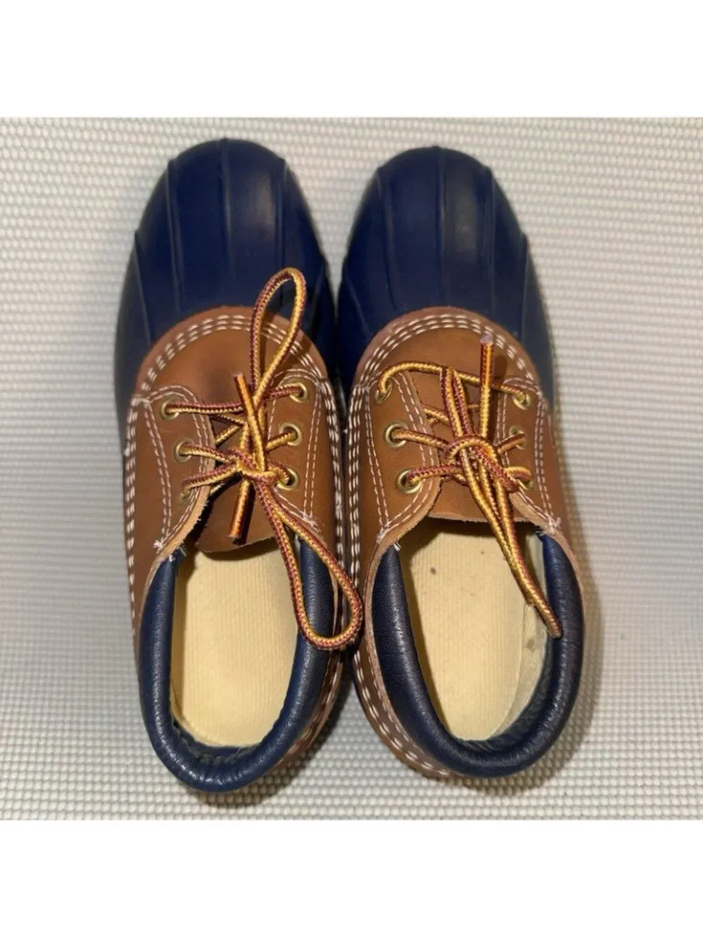 L.L. Bean Moc Boots Blue Brown Rubber Leather Duck Hunting Outdoor Shoes Size 7M